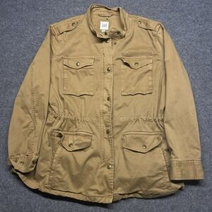 GAP Utility Jacket Size XL Military Brown Casual Drawstring Waist Womens Coat